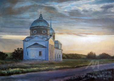 Церковь при дороге Pintura intitulada "Церковь при дороге" por Артемий Петрухин, Obras de arte originais, Óleo Montado em Maca de lona