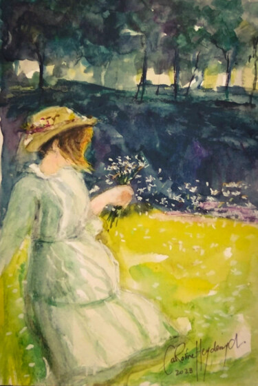 Malerei mit dem Titel "Sonskyn en Wind" von Caroline Heydenrych, Original-Kunstwerk, Aquarell