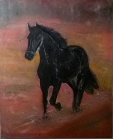 Painting titled "Azabache" by Marcelo Petrocelli, Original Artwork, Oil Mounted on Wood Stretcher frame