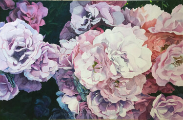 Painting titled "Roses" by Pétronille Remaury, Original Artwork, Acrylic Mounted on Wood Stretcher frame