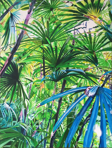 Painting titled "Into the jungle • 3" by Pétronille Remaury, Original Artwork, Acrylic Mounted on Wood Stretcher frame