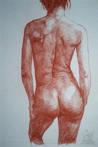 Disegno intitolato "nudo di schiena" da Franco Petrosemolo, Opera d'arte originale