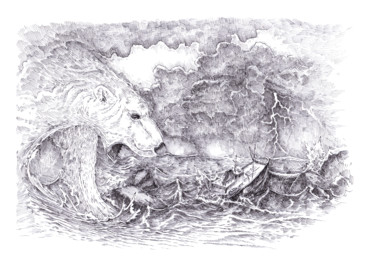 Drawing titled "Totem of the Sea" by Aleksandr Petrunin, Original Artwork, Ink