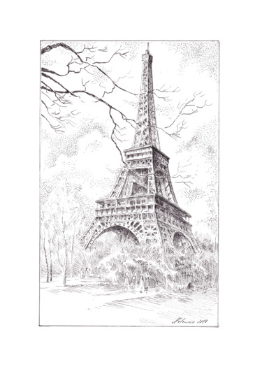 Drawing titled "Paris Spirit" by Aleksandr Petrunin, Original Artwork, Ink