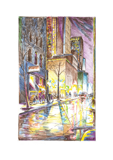 Drawing titled "CityScope - NYC at…" by Aleksandr Petrunin, Original Artwork, Ink