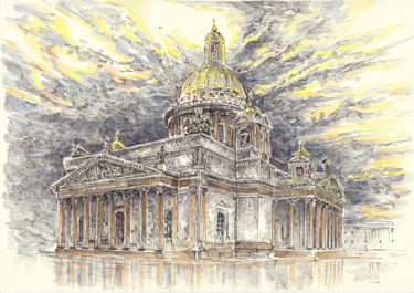 Drawing titled "St. Isaac's Cathedr…" by Aleksandr Petrunin, Original Artwork, Ink