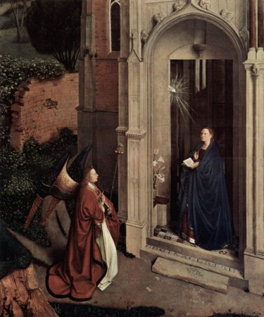 Schilderij getiteld "Annunciation" door Petrus Christus, Origineel Kunstwerk, Olie