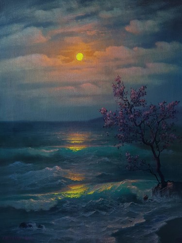 Moon a .Oil on canvas, size 50x40 cm. 2021, by Igor Petunin Рисунок под названием "Moon a .Oil on canv…" - Igor Petunin, Подлинное произведение искусства, Масло