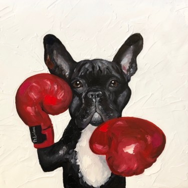 Bulldog Painting titled "Bulldog" by Elena Petunina, Original Art, Oil Mounted on Stretcher frame