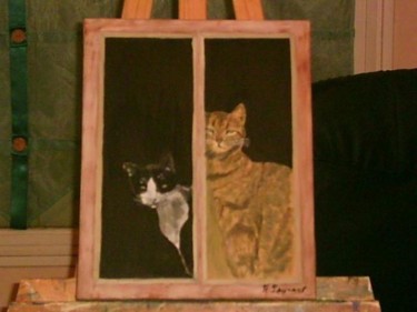 Peinture intitulée "la fenétre des chats" par François Peyrout, Œuvre d'art originale