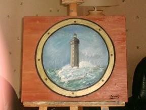 Peinture intitulée "phare vue du hublo" par François Peyrout, Œuvre d'art originale