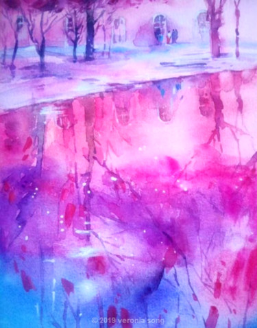 Drawing titled "水影" by Veronia Song, Original Artwork, Watercolor