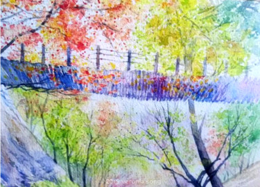 图画 标题为“木桥” 由Veronia Song, 原创艺术品, 水彩