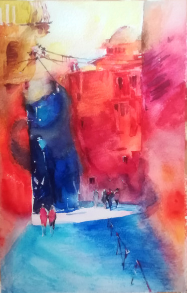 Painting titled "building" by Veronia Song, Original Artwork, Watercolor