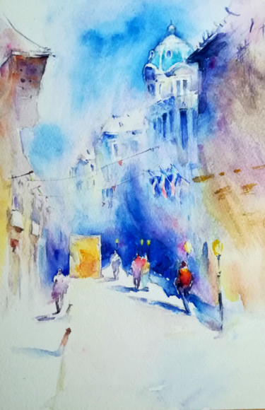 Drawing titled "street2" by Cindy Peng, Original Artwork, Watercolor