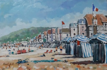 Peinture intitulée "Plage à Cabourg" par Philippe Euger, Œuvre d'art originale, Huile