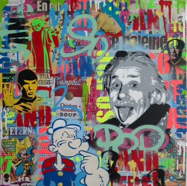 Peinture intitulée "Pop Einstein" par Philippe Euger, Œuvre d'art originale, Bombe aérosol