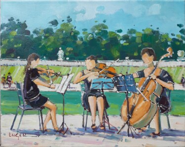 Картина под названием "Musiciens aux Jardi…" - Philippe Euger, Подлинное произведение искусства, Масло