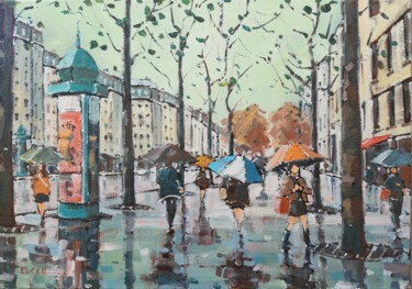 Painting titled "Champs Élysées sous…" by Philippe Euger, Original Artwork, Oil