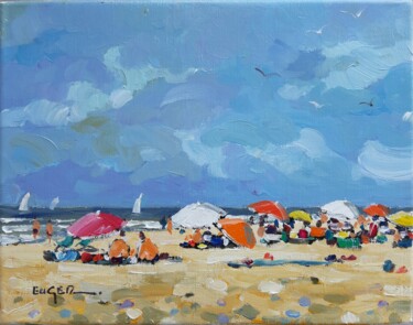 Painting titled "Plage à Cabourg (2)" by Philippe Euger, Original Artwork, Oil