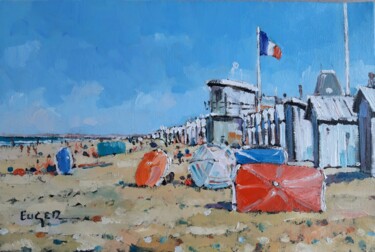 Painting titled "La plage à Langrune" by Philippe Euger, Original Artwork, Oil