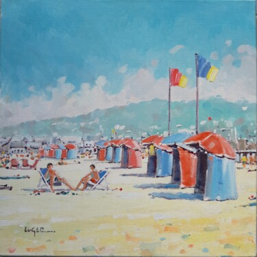 Painting titled "Parasols à Deauvill…" by Philippe Euger, Original Artwork, Oil