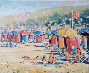Peinture intitulée "Sur la plage à Deau…" par Philippe Euger, Œuvre d'art originale, Huile