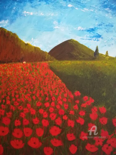 Painting titled "Les Coquelicots N'3" by Marie Phebidias, Original Artwork, Acrylic