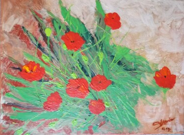 Painting titled "Coquelicots" by Marie Phebidias, Original Artwork, Acrylic