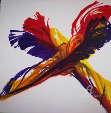 Painting titled "Abstrait plumes" by Marie Phebidias, Original Artwork, Acrylic Mounted on Wood Stretcher frame