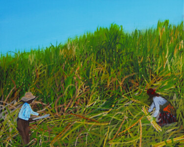 Peinture intitulée "La Récolte De La Ca…" par Marie Phebidias, Œuvre d'art originale, Acrylique Monté sur Châssis en bois
