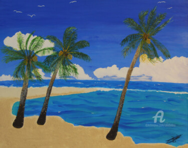 Painting titled "Plage aux Cocotiers" by Marie Phebidias, Original Artwork