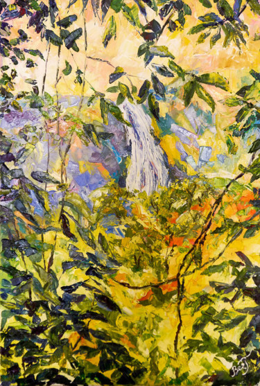 Картина под названием "Indian waterfall" - Tatyana Pchelnikova, Подлинное произведение искусства, Масло Установлен на Деревя…