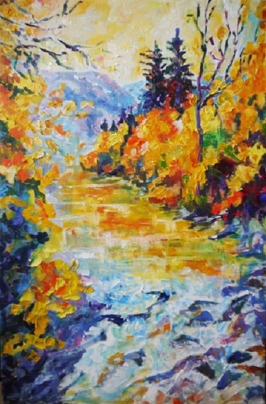 Painting titled "Bright autumn at th…" by Tatyana Pchelnikova, Original Artwork, Oil