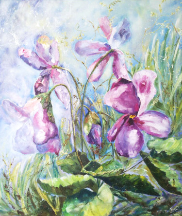 Peinture intitulée "Forest violets-port…" par Tatyana Pchelnikova, Œuvre d'art originale, Huile
