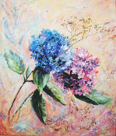 Pittura intitolato "Hydrangea blooms" da Tatyana Pchelnikova, Opera d'arte originale, Acrilico