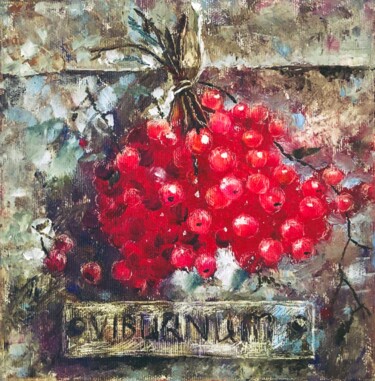 Painting titled "Viburnum fall memor…" by Tatyana Pchelnikova, Original Artwork, Oil Mounted on Wood Stretcher frame