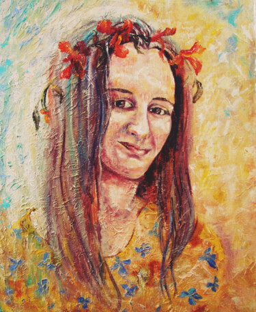 Painting titled "Blooming Ukraine" by Tatyana Pchelnikova, Original Artwork, Oil Mounted on Wood Stretcher frame