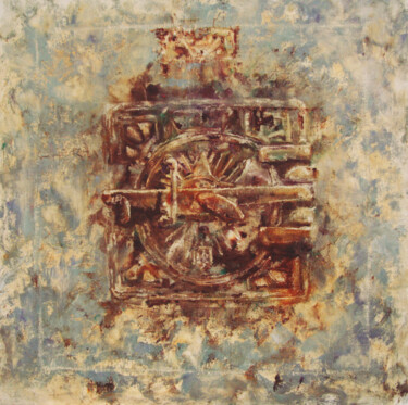 Painting titled "Old Stove" by Tatyana Pchelnikova, Original Artwork, Oil Mounted on Wood Stretcher frame