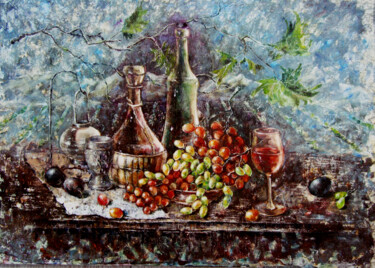 Ζωγραφική με τίτλο "Grape season" από Tatyana Pchelnikova, Αυθεντικά έργα τέχνης, Λάδι Τοποθετήθηκε στο Ξύλινο φορείο σκελετό