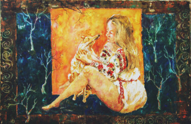 Painting titled "Identity code" by Tatyana Pchelnikova, Original Artwork, Oil Mounted on Wood Stretcher frame