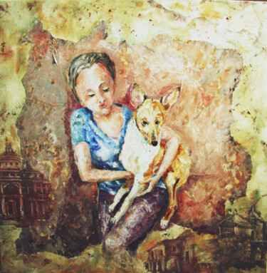 Картина под названием "Air Raid" - Tatyana Pchelnikova, Подлинное произведение искусства, Масло Установлен на Деревянная рам…