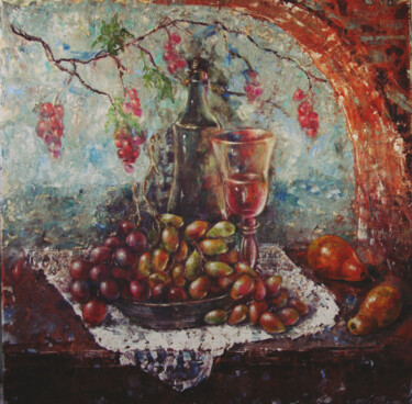 Ζωγραφική με τίτλο "Wine season" από Tatyana Pchelnikova, Αυθεντικά έργα τέχνης, Λάδι Τοποθετήθηκε στο Ξύλινο φορείο σκελετό