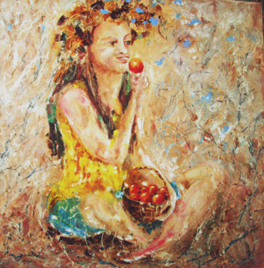 Painting titled "Apple mood of goodn…" by Tatyana Pchelnikova, Original Artwork, Oil Mounted on Wood Stretcher frame