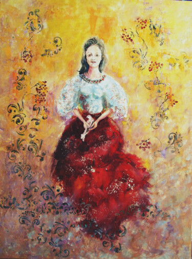 Painting titled "VIBURNUM ORNAMENT" by Tatyana Pchelnikova, Original Artwork, Oil Mounted on Wood Stretcher frame