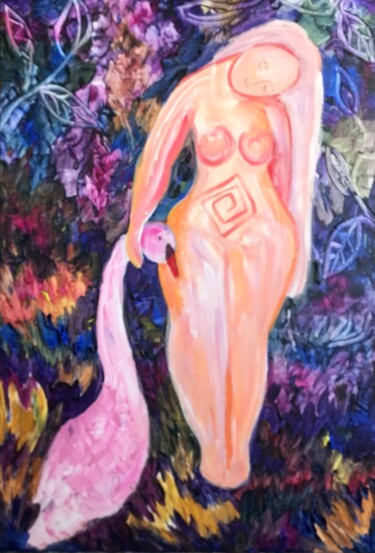 Картина под названием "Union: Woman and Sw…" - Tatyana Pchelnikova, Подлинное произведение искусства, Акрил Установлен на Де…