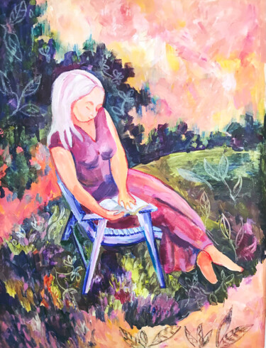 Painting titled "Solitude in the Gar…" by Tatyana Pchelnikova, Original Artwork, Acrylic Mounted on Wood Stretcher frame