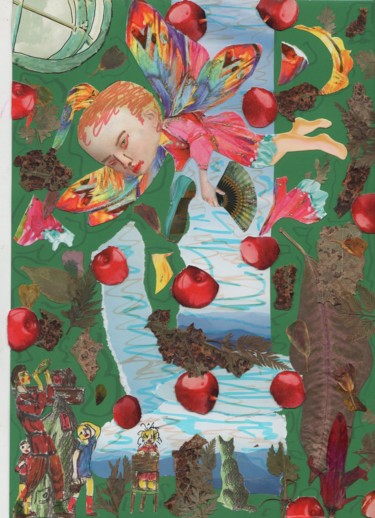 Collages intitulée "Window and cherry..…" par Phil Colisov, Œuvre d'art originale, Autre