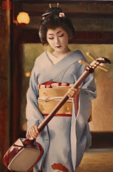 Painting titled "Toshimana and Her S…" by Phil Couture, Original Artwork, Oil Mounted on Wood Stretcher frame