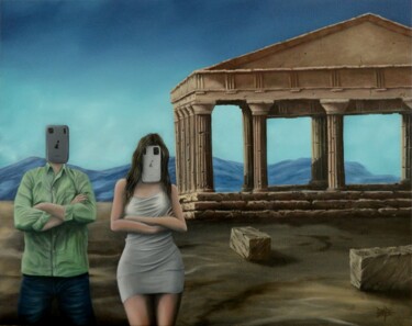 Pittura intitolato "Homo selfictus" da Phil Dayde, Opera d'arte originale, Olio